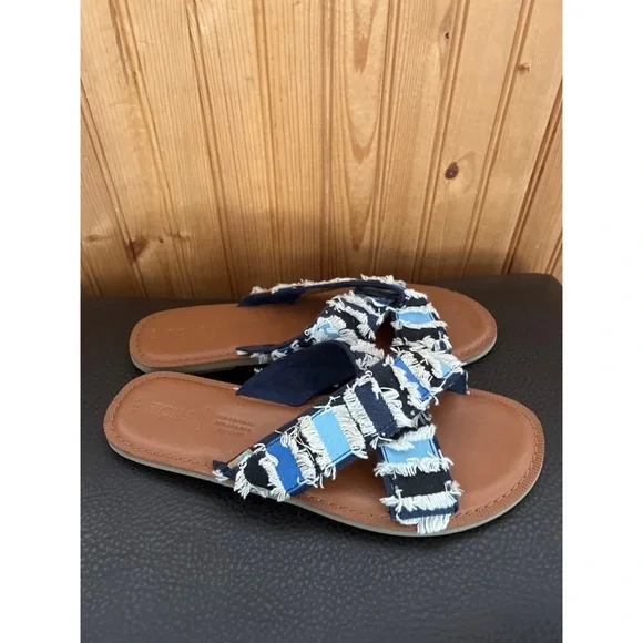 TOMS Viv sandals blue fringe Sandal Sz 8.5 - Picture 3 of 8